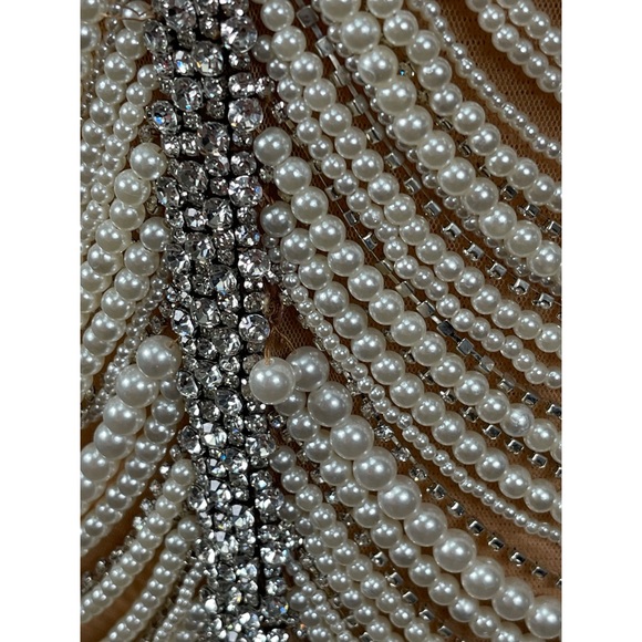 Retrofete Hollis Pearl Crystal Embellished Draped Sheer Mini Dress Size Small - Picture 5 of 11